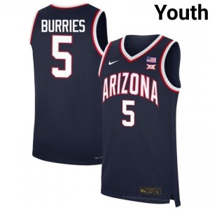Arizona Wildcats Brayden Burries #5 Youth Navy Basketball College Jersey | Official Cut 68212DxJ